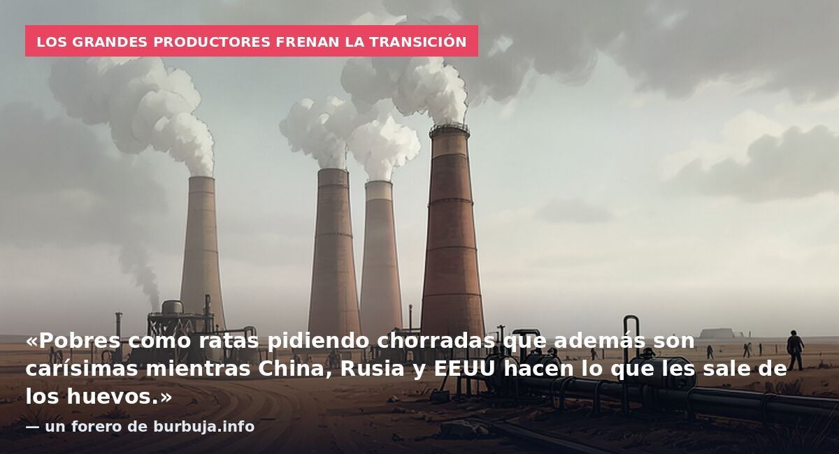 Los grandes productores frenan la transición: «Pobres como ratas pidiendo chorradas que además son carísimas mientras China, Rusia y EEUU hacen lo que les sale de los huevos.» — un forero de burbuja.info