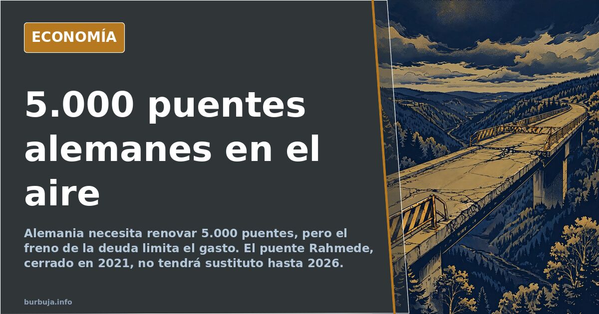 Puente de autopista alemana con tráfico denso y estructura deteriorada, imagen del estado de las infraestructuras en Alemania