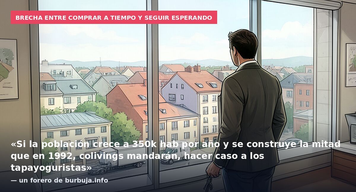Brecha entre comprar a tiempo y seguir esperando: «Si la población crece a 350k hab por año y se construye la mitad que en 1992, colivings mandarán, hacer caso a los tapayoguristas» — un forero de burbuja.info