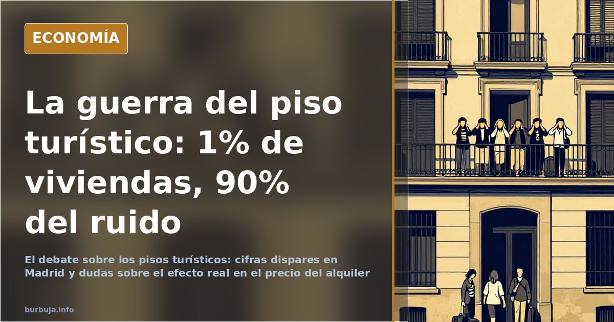 Ilustración editorial de edificios con viviendas turísticas y viviendas vacías en una ciudad española