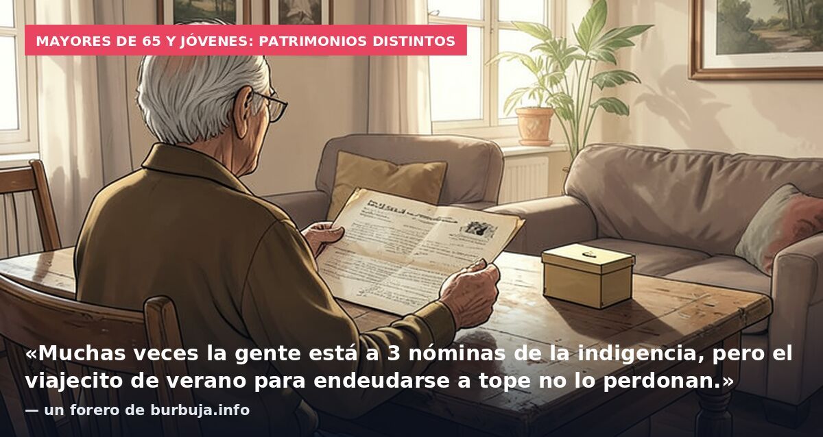 Mayores de 65 y jóvenes: patrimonios distintos: «Muchas veces la gente está a 3 nóminas de la indigencia, pero el viajecito de verano para endeudarse a tope no lo perdonan.» — un forero de burbuja.info