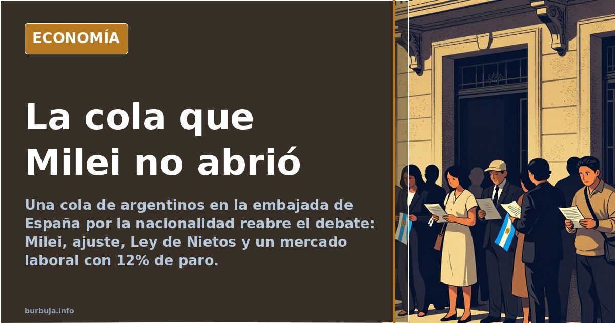Cola de personas esperando turno frente a la fachada de la embajada española en Argentina para tramitar la nacionalidad