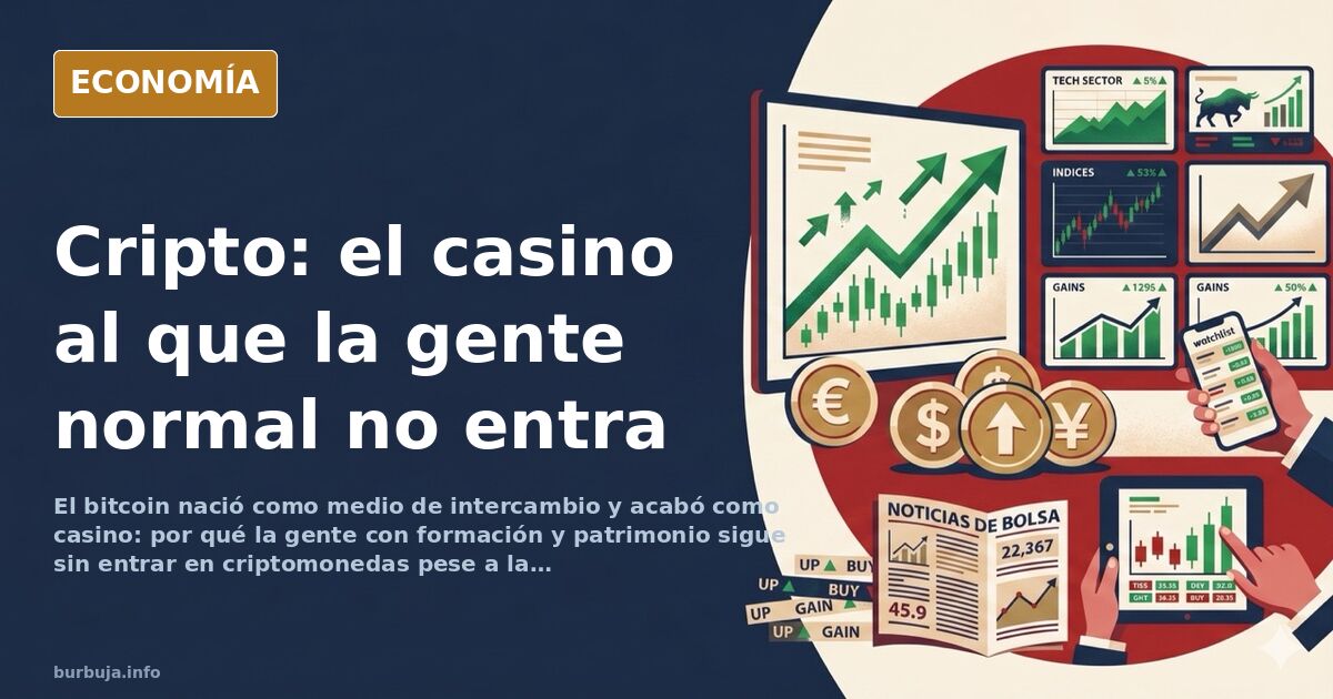 Ilustración editorial de una ficha de casino dorada sobre fondo azul marino junto a una cartera de criptomonedas