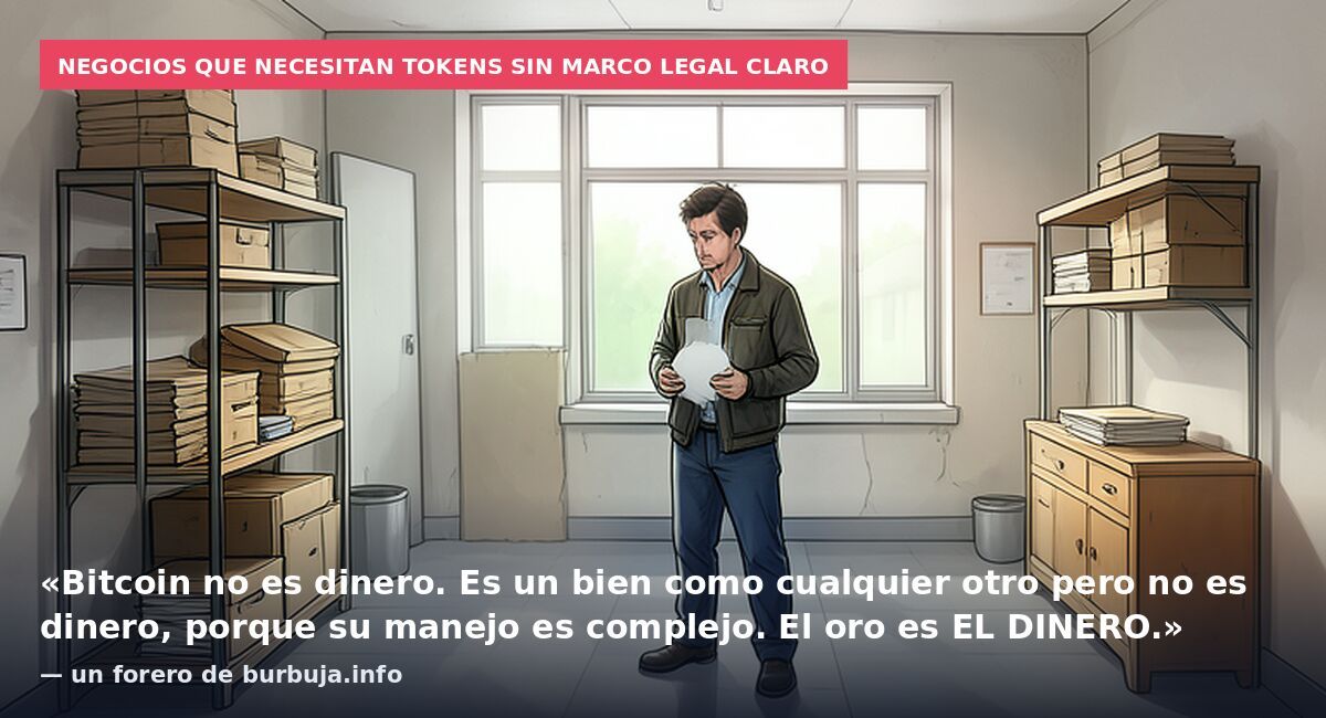 Negocios que necesitan tokens sin marco legal claro: «Bitcoin no es dinero. Es un bien como cualquier otro pero no es dinero, porque su manejo es complejo. El oro es EL DINERO.» — un forero de burbuja.info