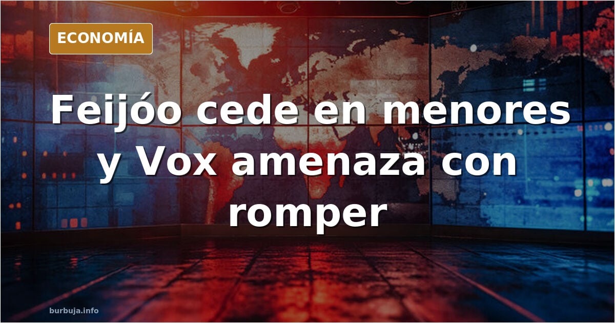 Ilustración editorial de dos manos estrechándose sobre un mapa de España con siluetas de menores migrantes al fondo