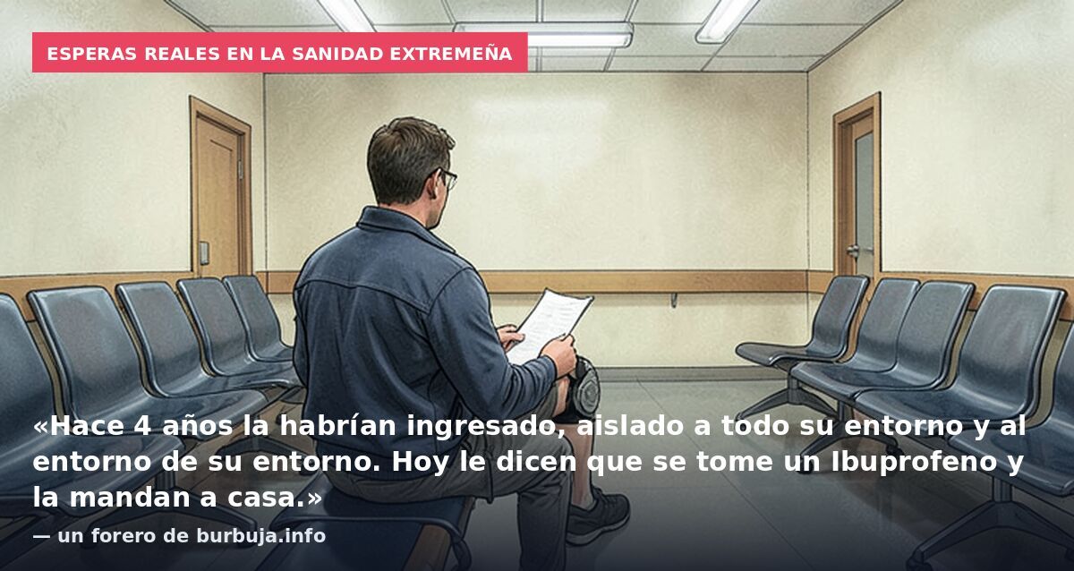 Esperas reales en la sanidad extremeña: «Hace 4 años la habrían ingresado, aislado a todo su entorno y al entorno de su entorno. Hoy le dicen que se tome un Ibuprofeno y la mandan a casa.» — un forero de burbuja.info