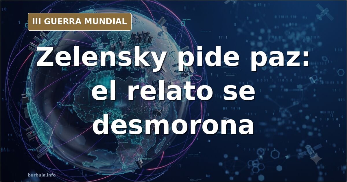 Silueta de un mandatario ante mapas desaturados de Ucrania con columnas de humo lejano en el horizonte