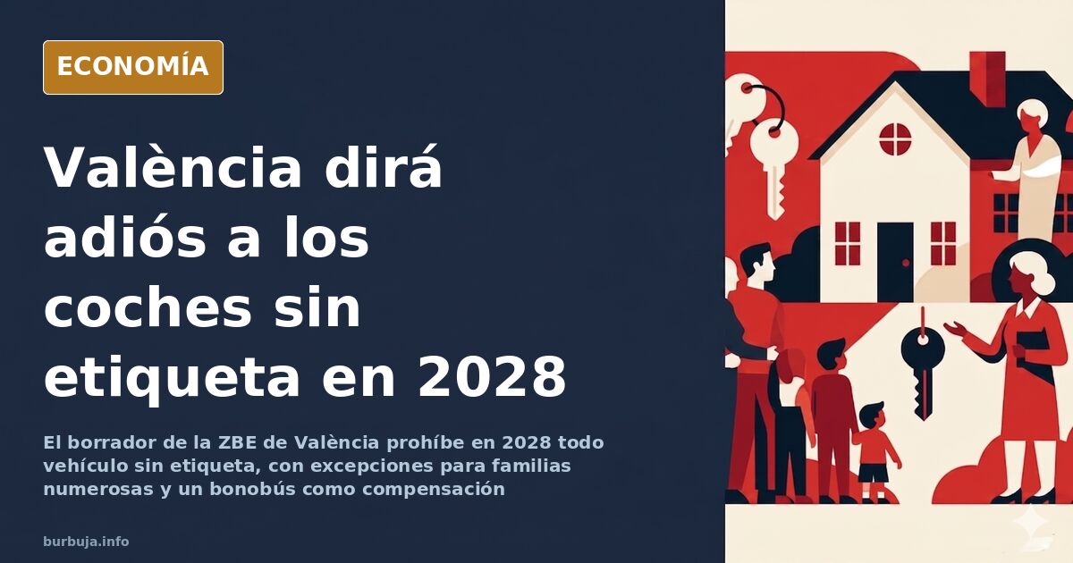 Señal de zona de bajas emisiones en una calle de València con coches antiguos aparcados al fondo