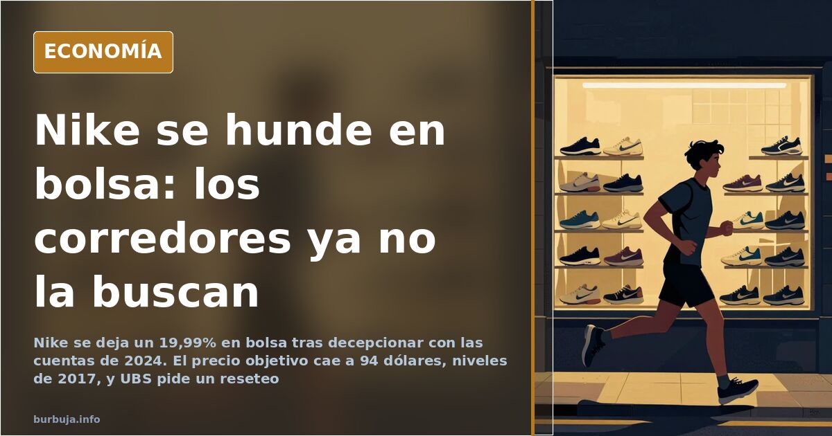 Zapatillas de running junto a un gráfico bursátil en caída, imagen del hundimiento de Nike en bolsa
