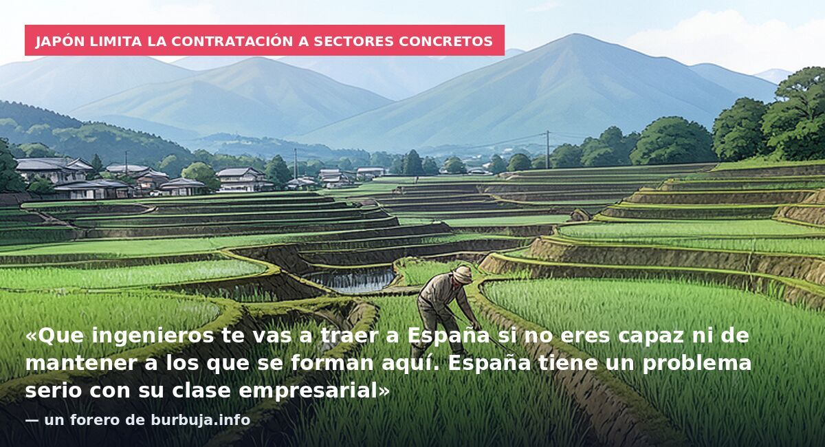 Japón limita la contratación a sectores concretos: «Que ingenieros te vas a traer a España si no eres capaz ni de mantener a los que se forman aquí. España tiene un problema serio con su clase empresarial» — un forero de burbuja.info