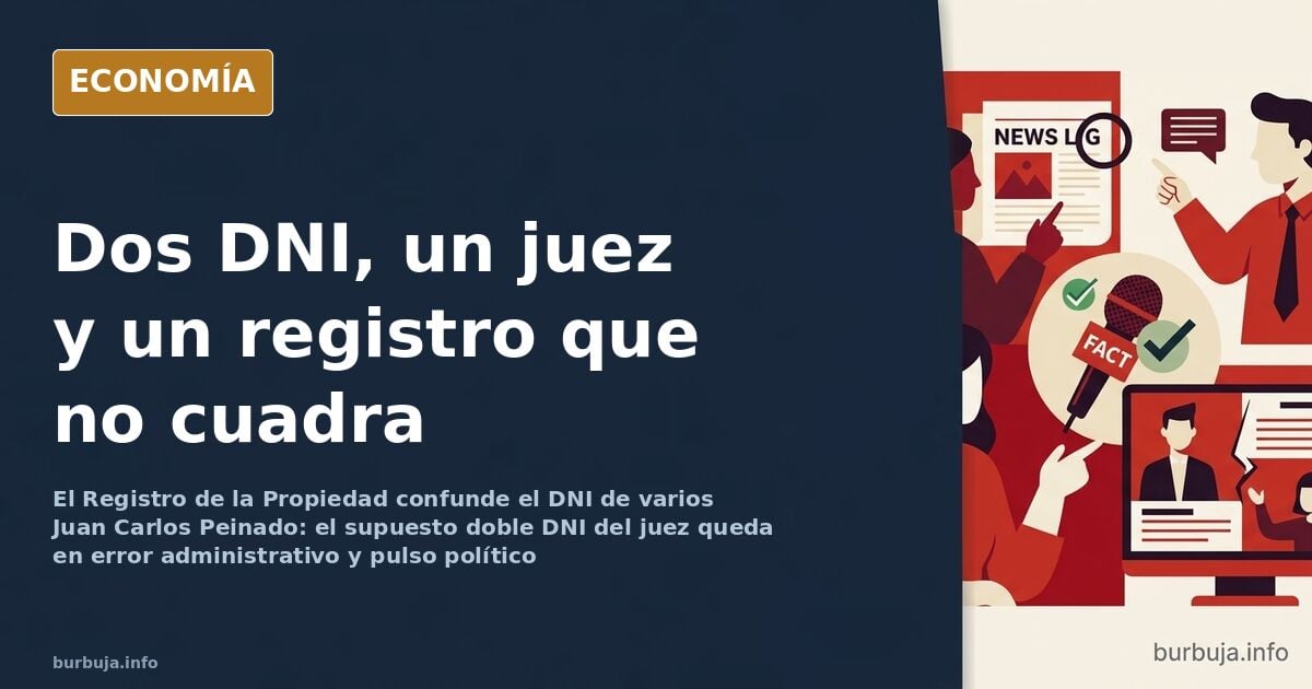 Documento registral con dos fichas de propiedad a nombre de Juan Carlos Peinado y DNI distintos sobre fondo azul marino