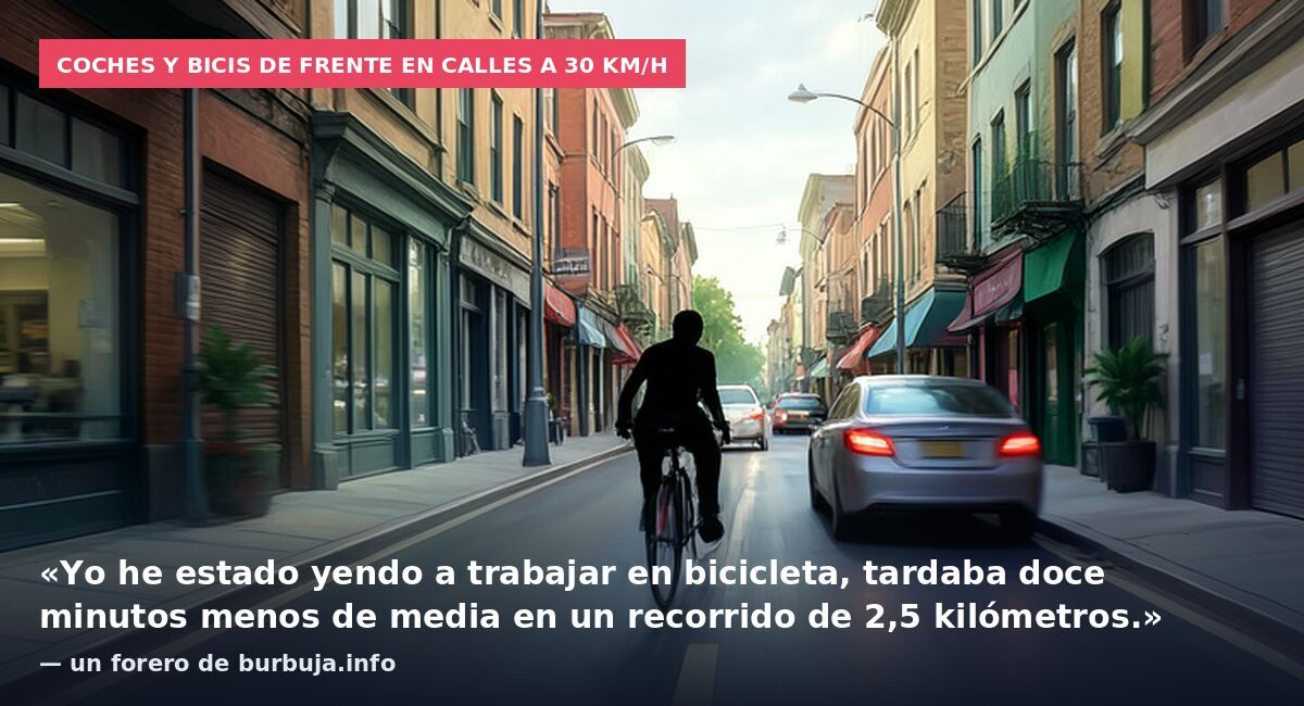 Coches y bicis de frente en calles a 30 km/h: «Yo he estado yendo a trabajar en bicicleta, tardaba doce minutos menos de media en un recorrido de 2,5 kilómetros.» — un forero de burbuja.info