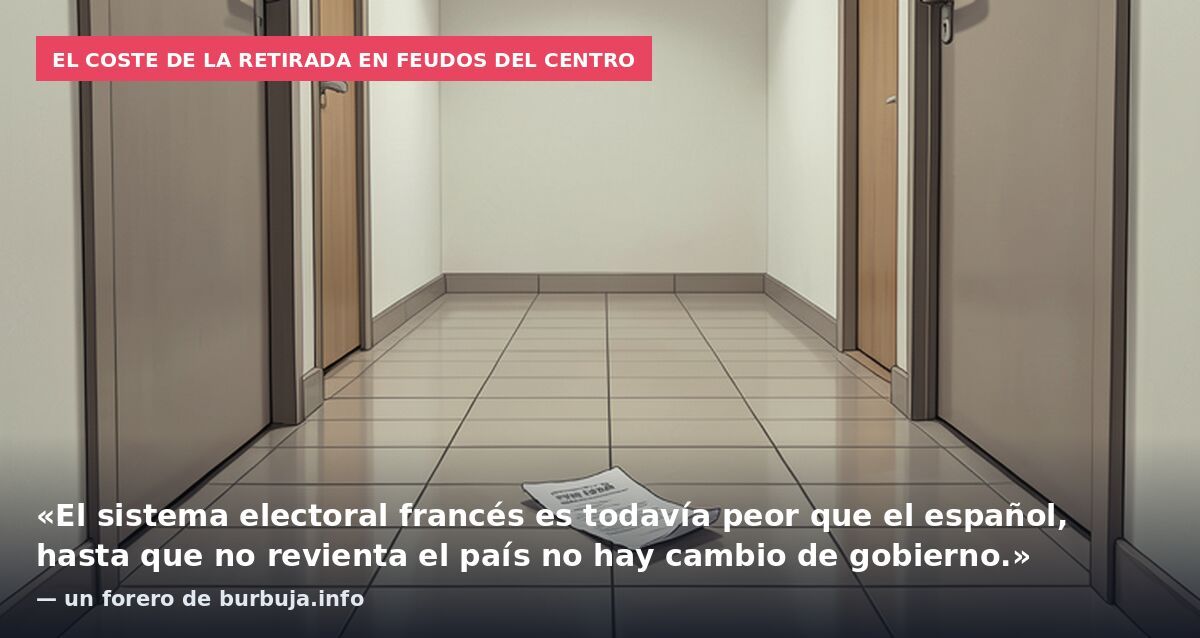 El coste de la retirada en feudos del centro: «El sistema electoral francés es todavía peor que el español, hasta que no revienta el país no hay cambio de gobierno.» — un forero de burbuja.info