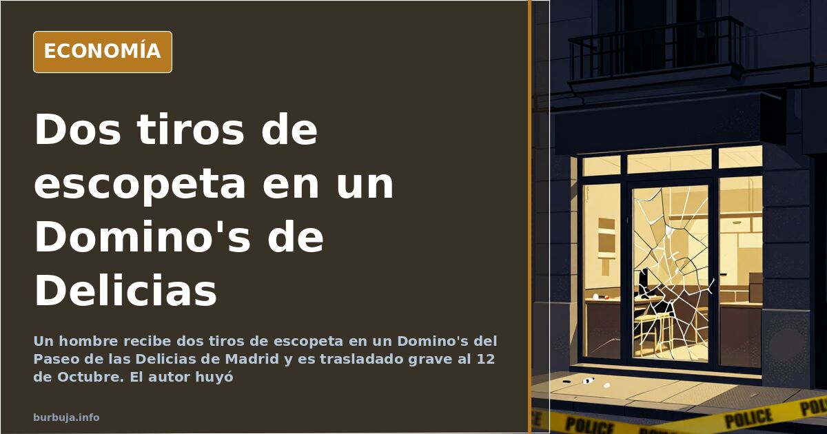 Fachada de una pizzería Domino's en el Paseo de las Delicias de Madrid tras el tiroteo con escopeta