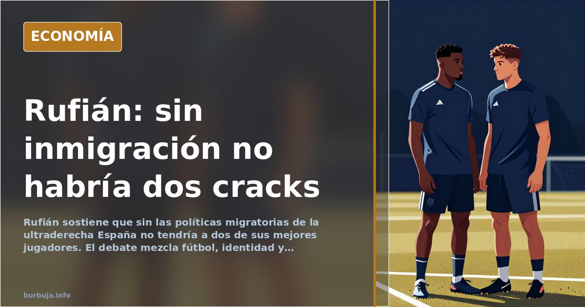 Ilustración editorial de un balón de fútbol sobre un mapa de España con siluetas de jugadores difuminadas