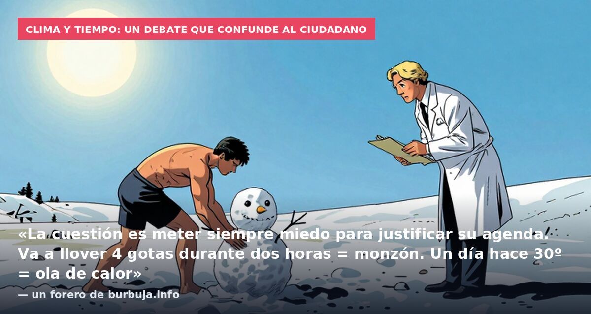 Clima y tiempo: un debate que confunde al ciudadano: «La cuestión es meter siempre miedo para justificar su agenda. Va a llover 4 gotas durante dos horas = monzón. Un día hace 30º = ola de calor» — un forero de burbuja.info