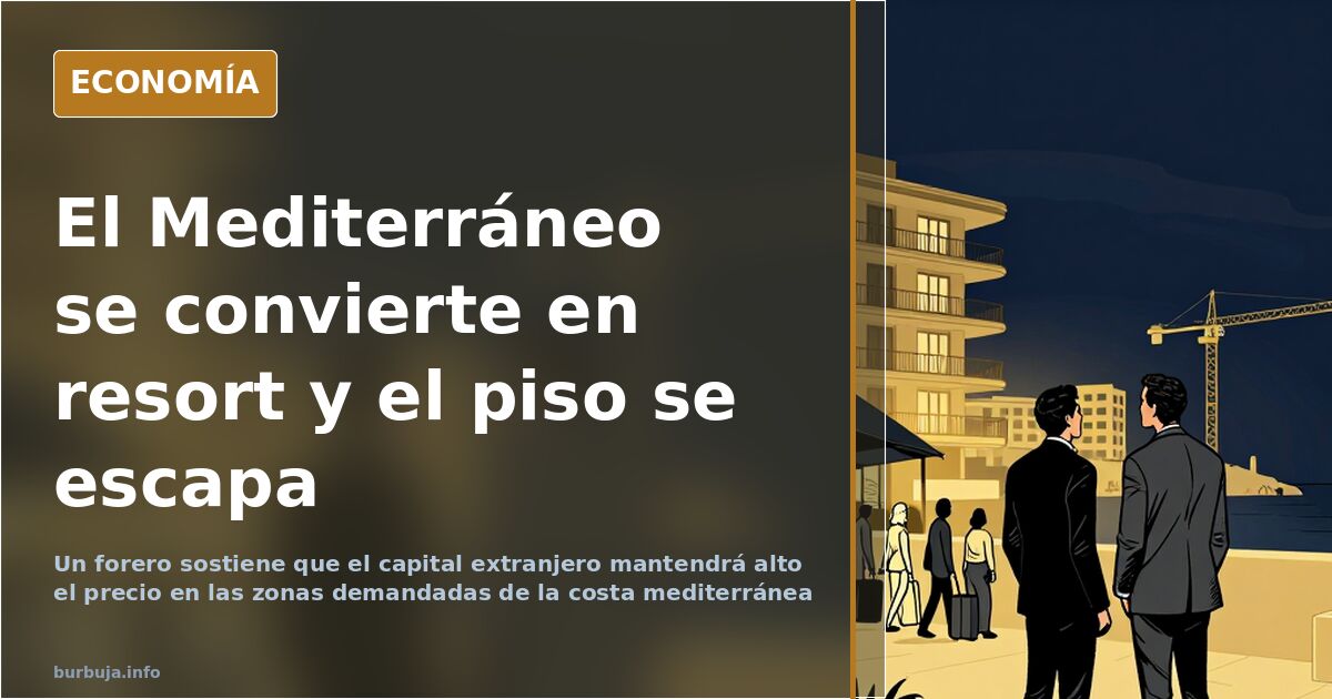 Paseo marítimo mediterráneo con grúas y bloques de apartamentos nuevos frente al agua y el precio de la vivienda disparado
