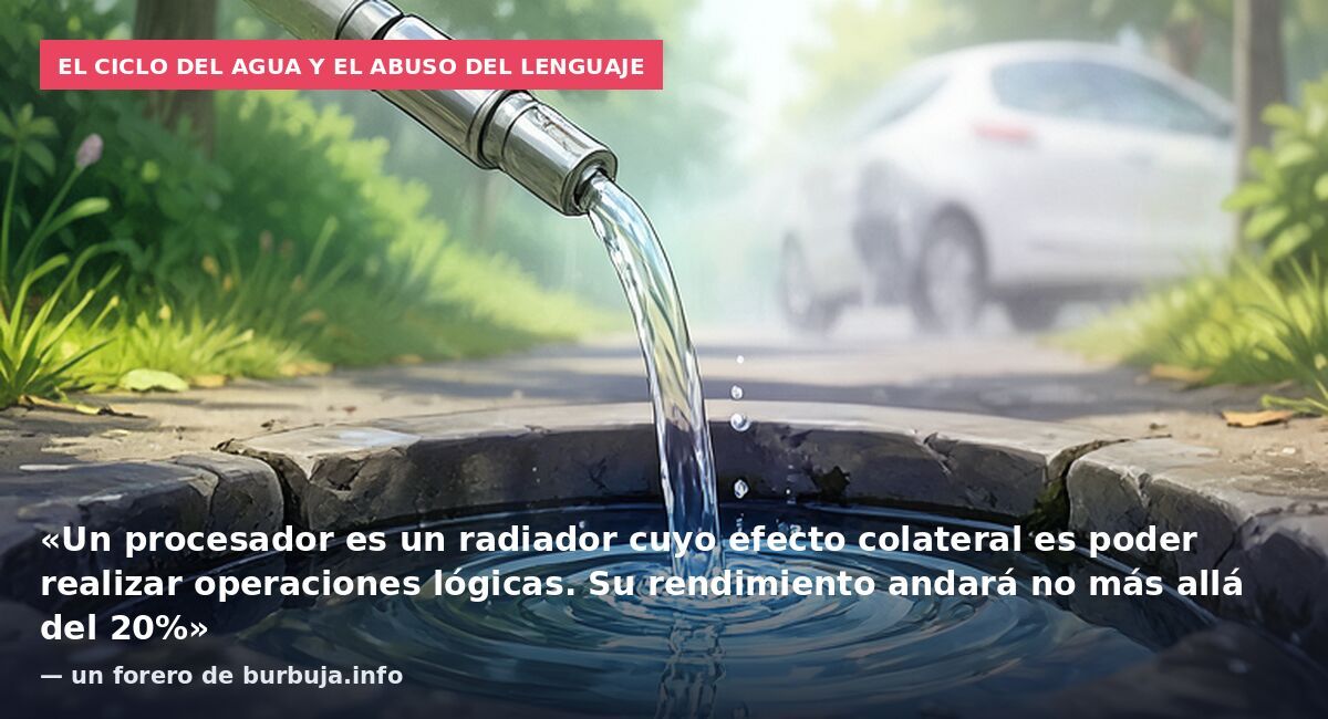 El ciclo del agua y el abuso del lenguaje: «Un procesador es un radiador cuyo efecto colateral es poder realizar operaciones lógicas. Su rendimiento andará no más allá del 20%» — un forero de burbuja.info