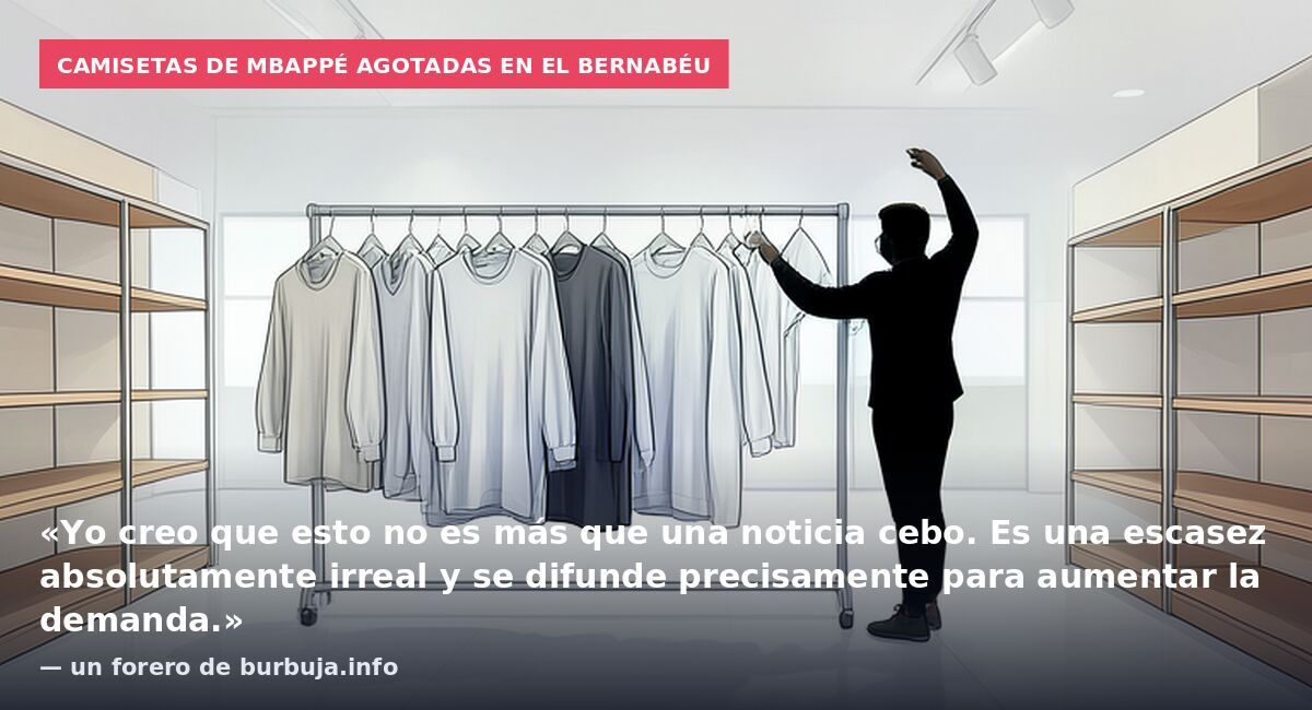 Camisetas de Mbappé agotadas en el Bernabéu: «Yo creo que esto no es más que una noticia cebo. Es una escasez absolutamente irreal y se difunde precisamente para aumentar la demanda.» — un forero de burbuja.info