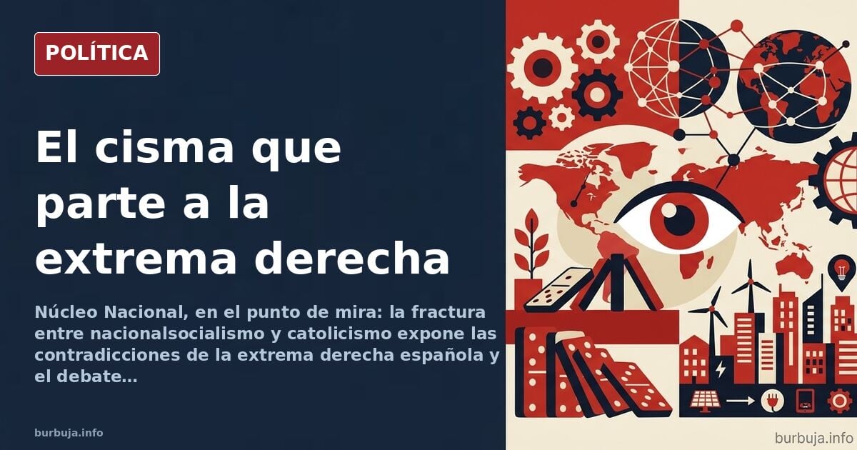 Ilustración editorial de un podio con esvástica y cruz enfrentadas, símbolos del cisma entre nacionalsocialismo y catolicismo