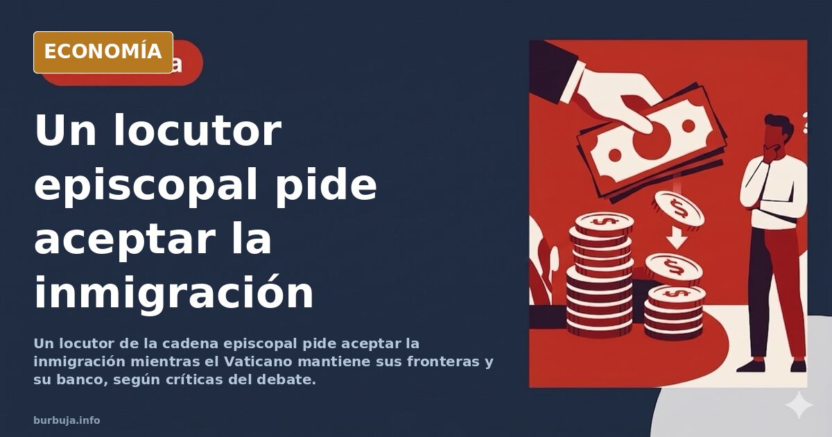 Ilustración editorial de un púlpito dorado frente a una frontera cerrada, símbolo del doble rasero en el discurso migratorio