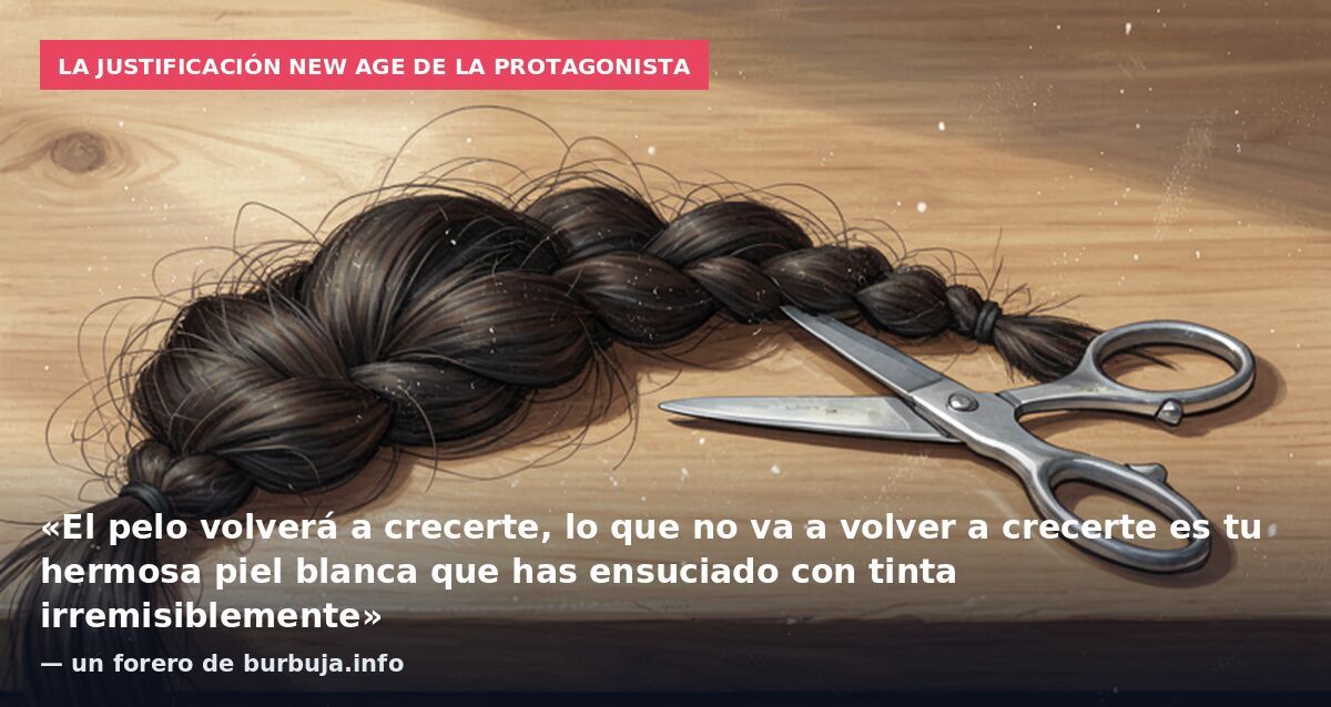 La justificación new age de la protagonista: «El pelo volverá a crecerte, lo que no va a volver a crecerte es tu hermosa piel blanca que has ensuciado con tinta irremisiblemente» — un forero de burbuja.info