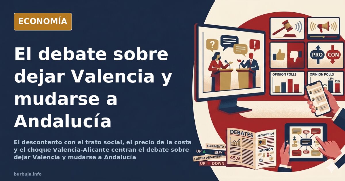 Calle de una ciudad mediterránea con balcones y toldos al sol, escena cotidiana sobre vivir en Valencia o mudarse a Andalucía