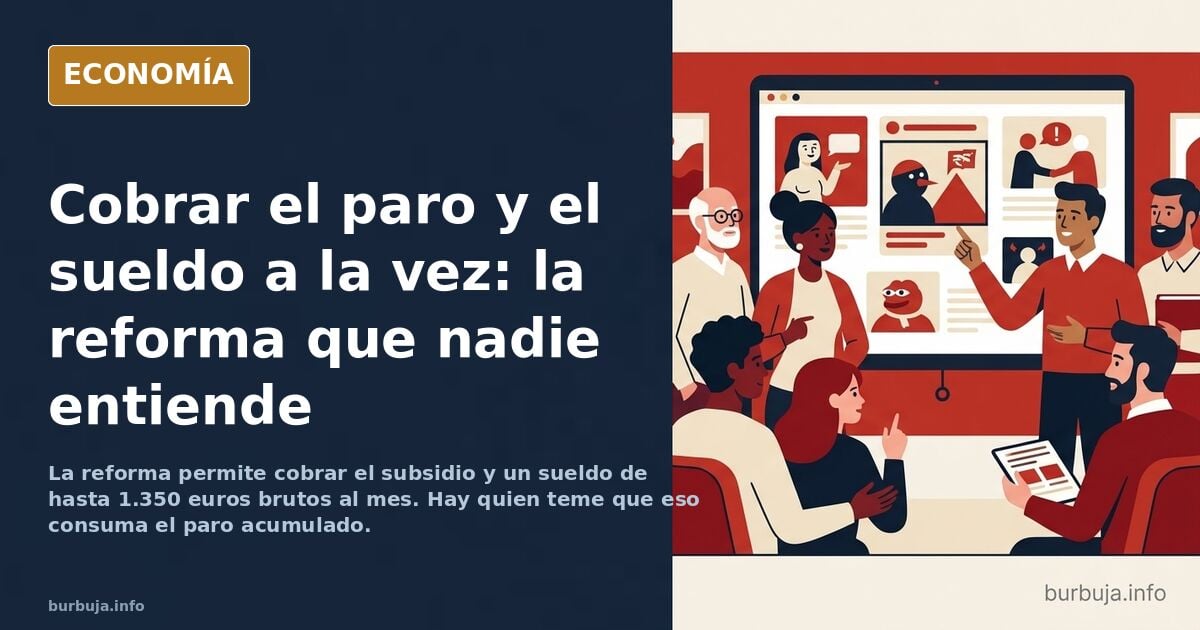 Ilustración editorial de una nómina y una prestación por desempleo superpuestas sobre fondo azul marino y detalles dorados