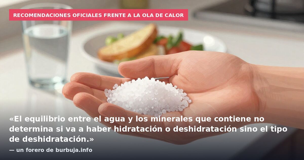 Recomendaciones oficiales frente a la ola de calor: «El equilibrio entre el agua y los minerales que contiene no determina si va a haber hidratación o deshidratación sino el tipo de deshidratación.» — un forero de burbuja.info