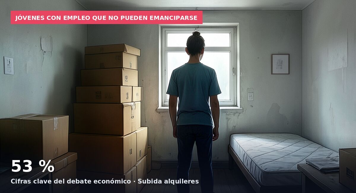 Jóvenes con empleo que no pueden emanciparse: 53 % Cifras clave del debate económico · Subida alquileres