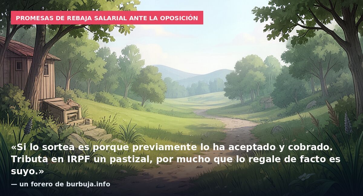 Promesas de rebaja salarial ante la oposición: «Si lo sortea es porque previamente lo ha aceptado y cobrado. Tributa en IRPF un pastizal, por mucho que lo regale de facto es suyo.» — un forero de burbuja.info