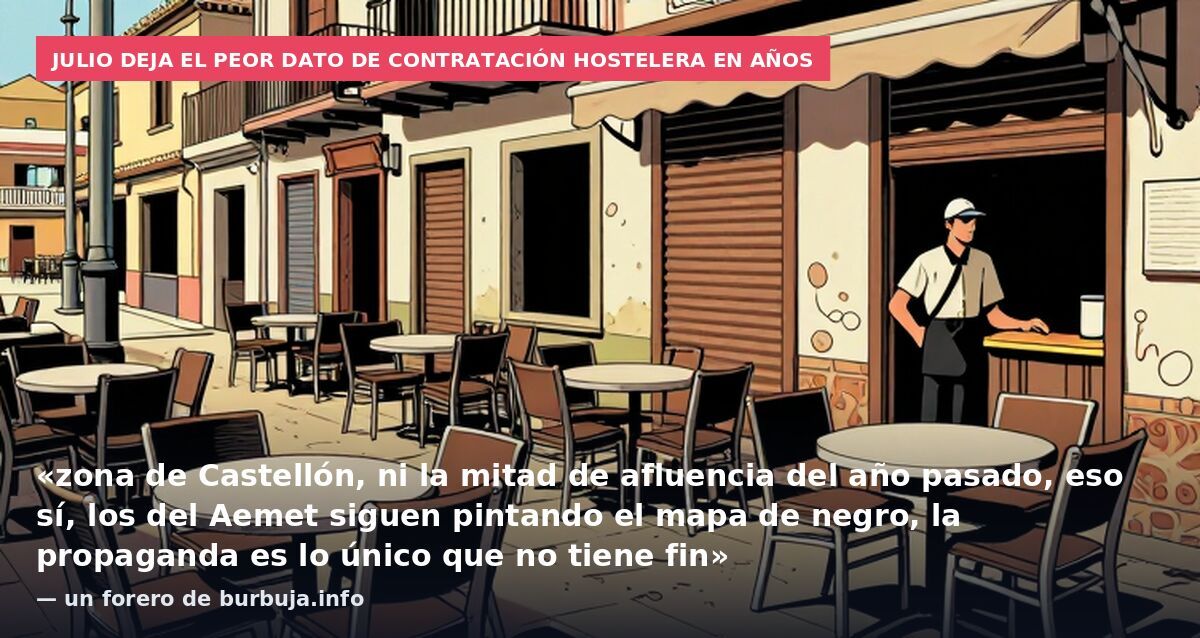 Julio deja el peor dato de contratación hostelera en años: «zona de Castellón, ni la mitad de afluencia del año pasado, eso sí, los del Aemet siguen pintando el mapa de negro, la propaganda es lo único que no tiene fin» — un forero de burbuja.info