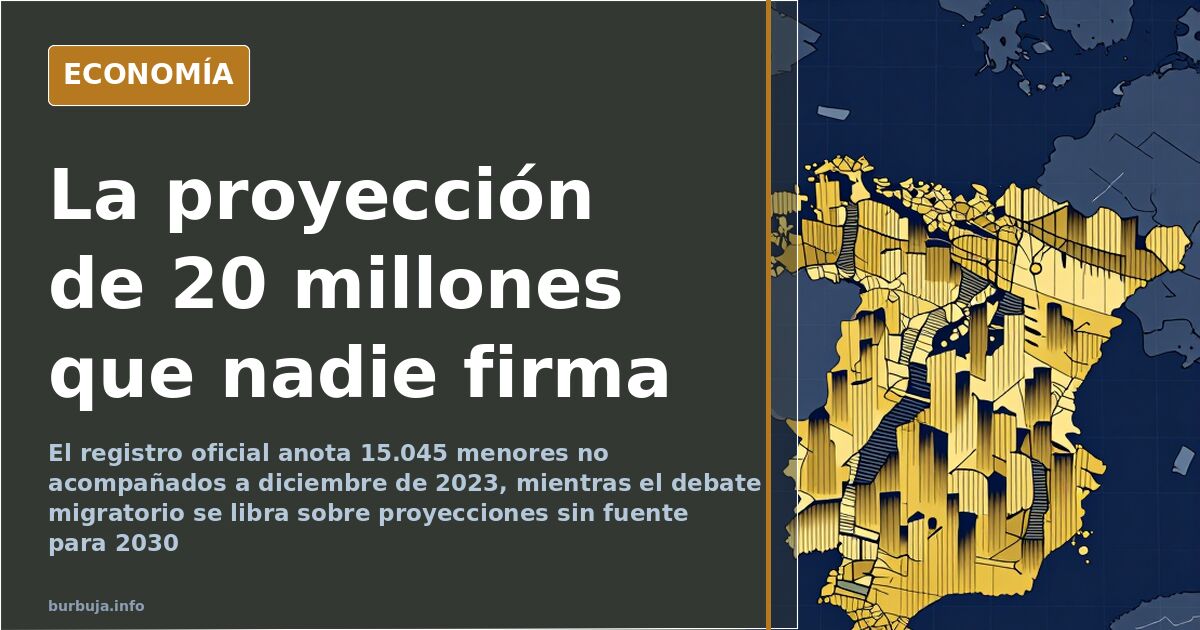 Ilustración editorial con barras de datos sobre menores no acompañados y empadronamiento, sobre un mapa de España