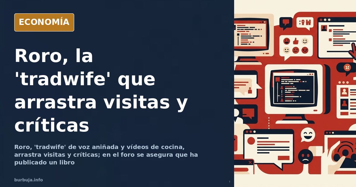 Ilustración de una joven con delantal cocinando en una cocina doméstica, arquetipo de las creadoras 'tradwife'