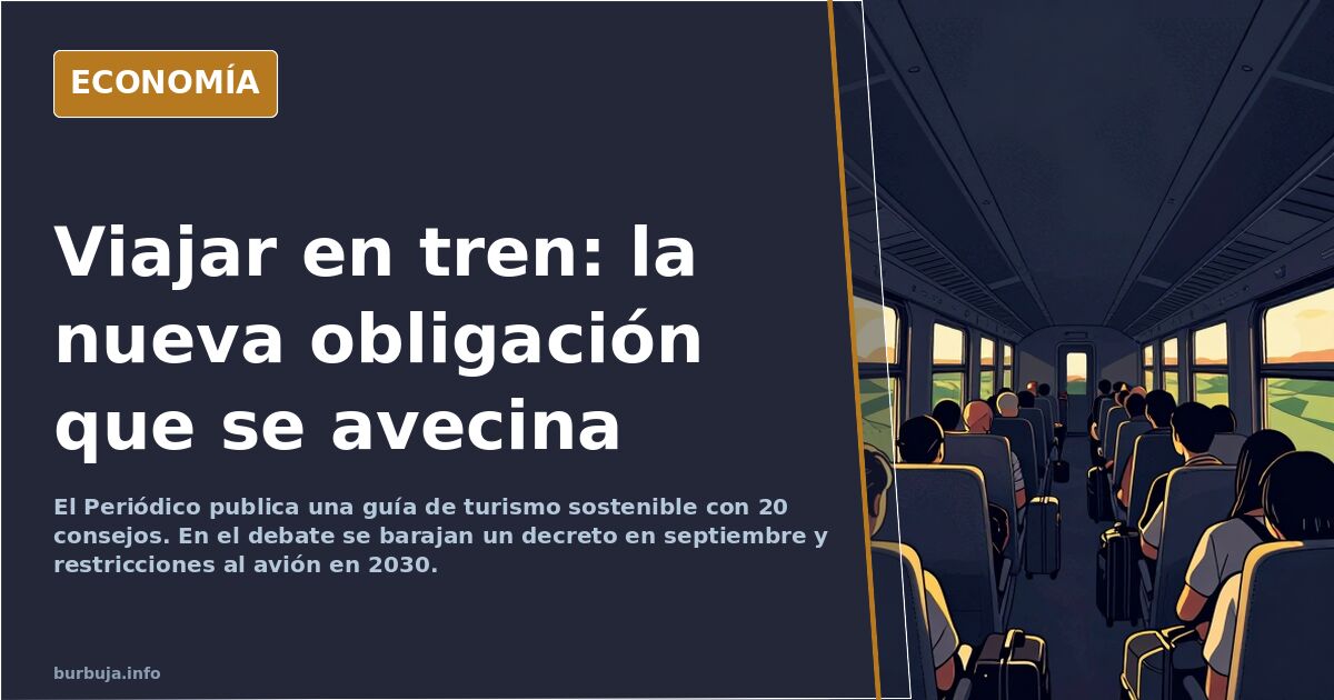 Ilustración editorial de un tren nocturno con literas y un avión difuminado al fondo, símbolo del turismo sostenible y las re