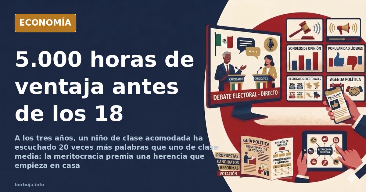 Ilustración editorial de una balanza inclinada por libros y horas de atención frente a la brecha de la meritocracia