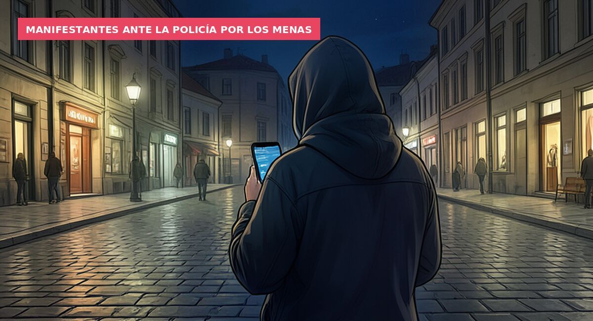 Manifestantes ante la policía por los menas