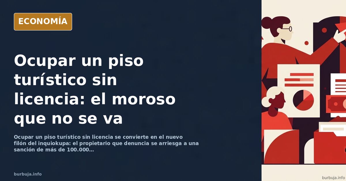Ilustración editorial de un edificio de apartamentos turísticos con una puerta entreabierta y una llave colgando, símbolo de 