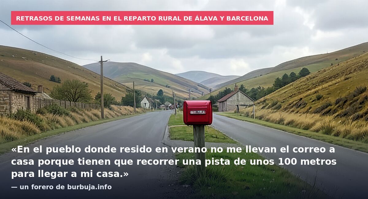 Retrasos de semanas en el reparto rural de Álava y Barcelona: «En el pueblo donde resido en verano no me llevan el correo a casa porque tienen que recorrer una pista de unos 100 metros para llegar a mi casa.» — un forero de burbuja.info