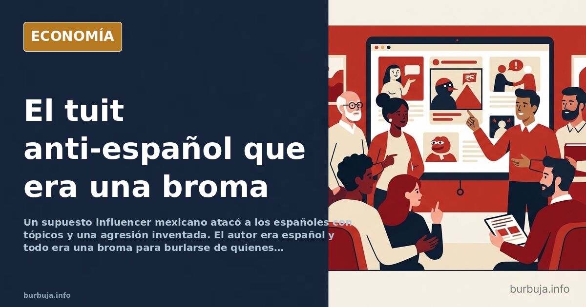 Ilustración editorial de un teléfono móvil mostrando un mensaje viral falso sobre el conflicto entre España y México