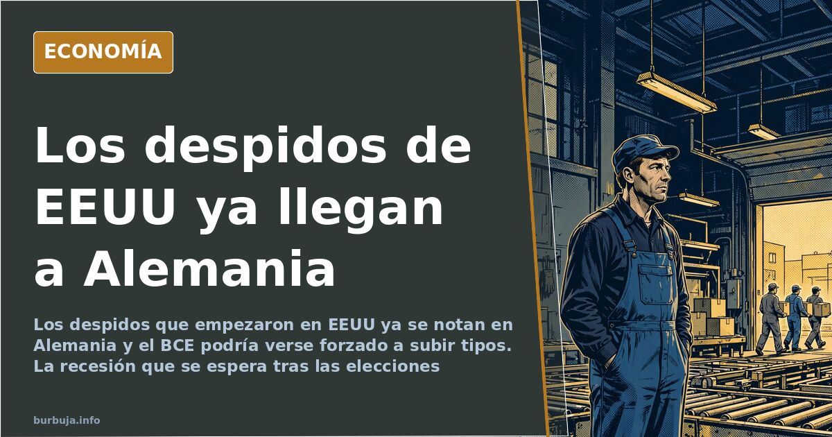 Ilustración editorial azul marino y dorado con una línea descendente sobre un mapa de EEUU y Europa por la crisis económica