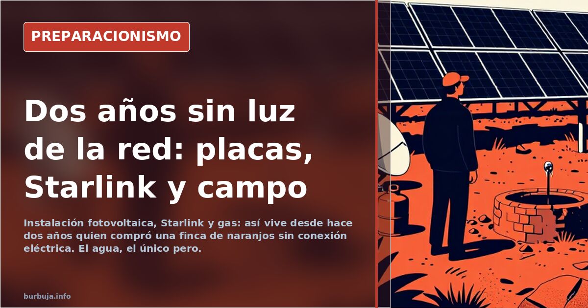 Vivienda rural con placas solares en un campo de naranjos, ejemplo de vida desconectada de la red eléctrica