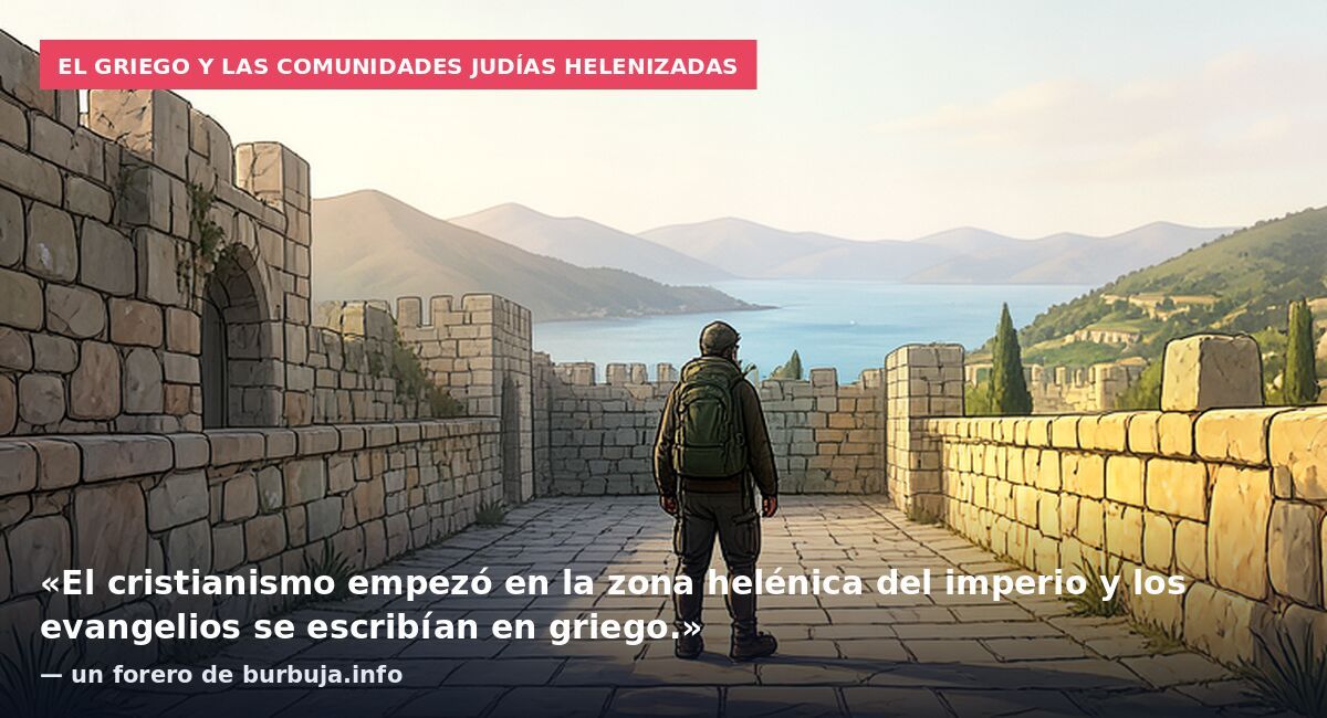 El griego y las comunidades judías helenizadas: «El cristianismo empezó en la zona helénica del imperio y los evangelios se escribían en griego.» — un forero de burbuja.info