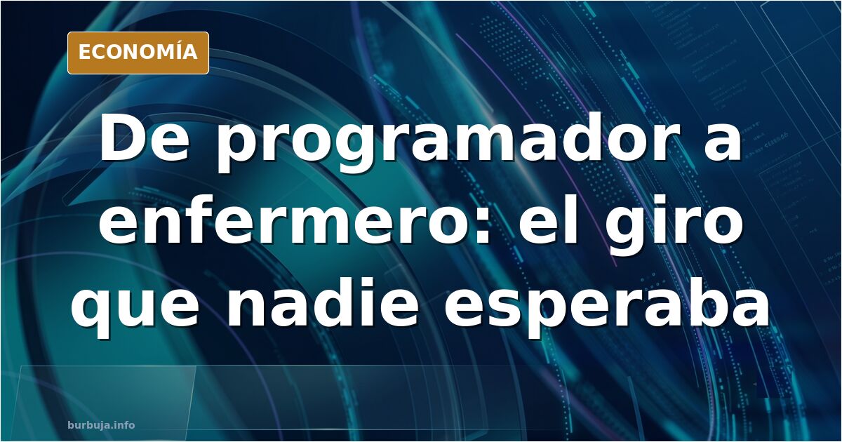 Ilustración editorial de un profesional sanitario y un programador frente a frente, símbolo del salto hacia enfermería