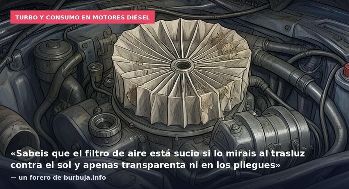Turbo y consumo en motores diésel: «Sabeis que el filtro de aire está sucio si lo mirais al trasluz contra el sol y apenas transparenta ni en los pliegues» — un forero de burbuja.info