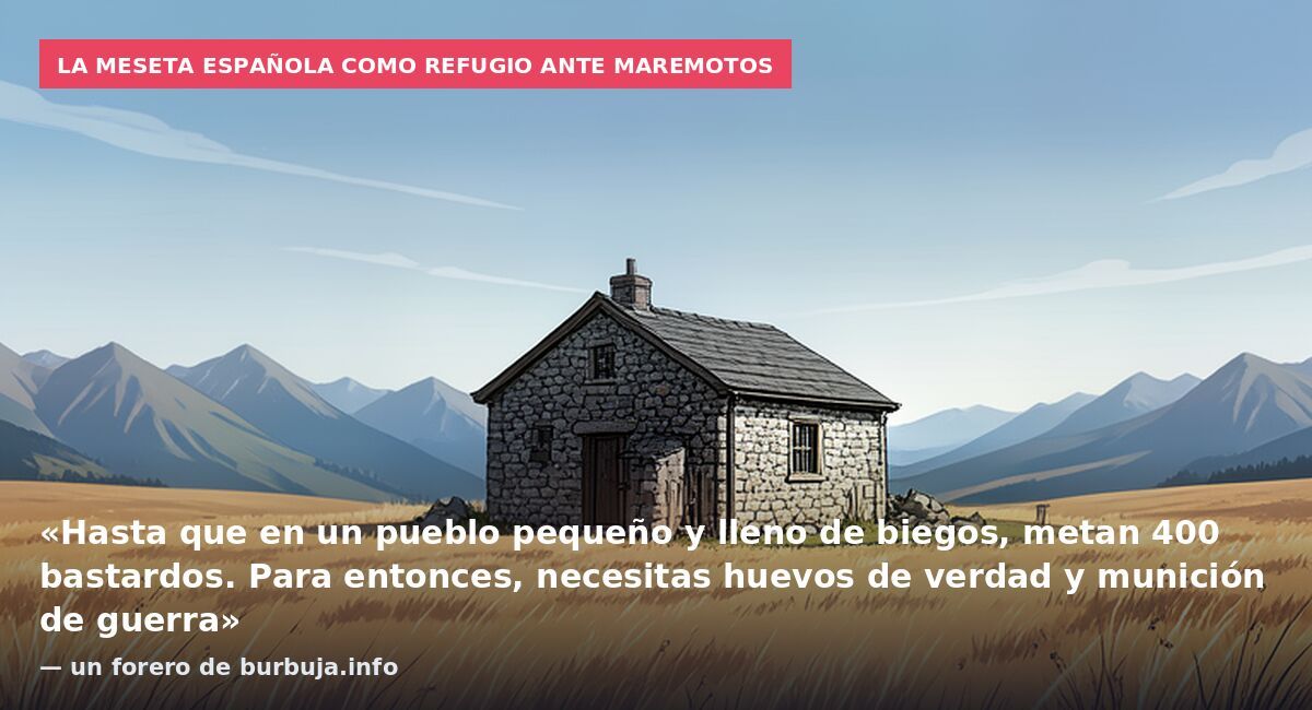 La meseta española como refugio ante maremotos: «Hasta que en un pueblo pequeño y lleno de biegos, metan 400 bastardos. Para entonces, necesitas huevos de verdad y munición de guerra» — un forero de burbuja.info