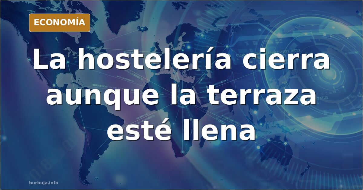 Terraza de bar con las mesas ocupadas y una cuenta sobre el mármol, ilustración sobre la crisis de la hostelería