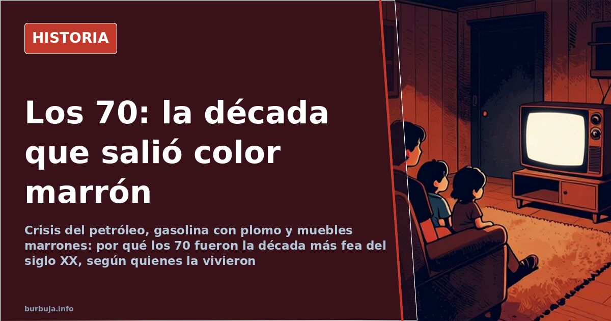 Interior doméstico de los años 70 con muebles marrones, papel pintado y tonos apagados que definieron la estética paco de la 