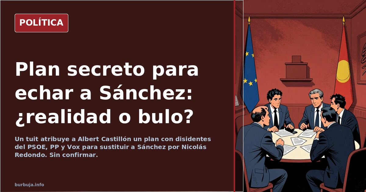 Ilustración editorial de una moción de censura contra Sánchez con escaños, urna y figuras políticas caricaturizadas