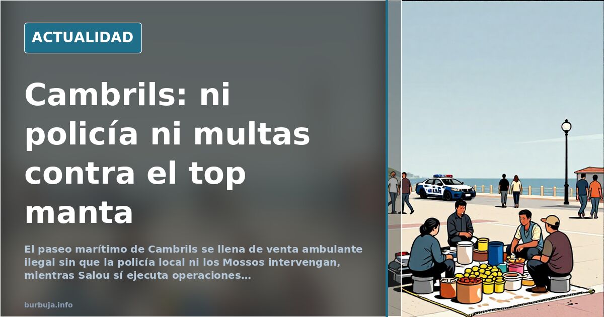 Paseo marítimo de Cambrils con mantas de venta ambulante ilegal y camisetas de fútbol desplegadas junto a la playa